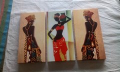 3 lü Afrikalı Kadın Kanvas Tablo