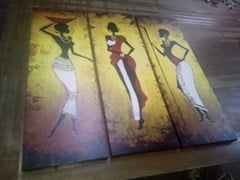 Afrika Kadınlar Resimli 3 Parçalı Kanvas Tablo
