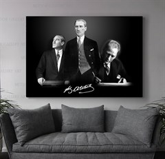 Siyah Beyaz Şanlı Atatürk Üçü Bir Tabloda Resimleri Kanvas Tablo  