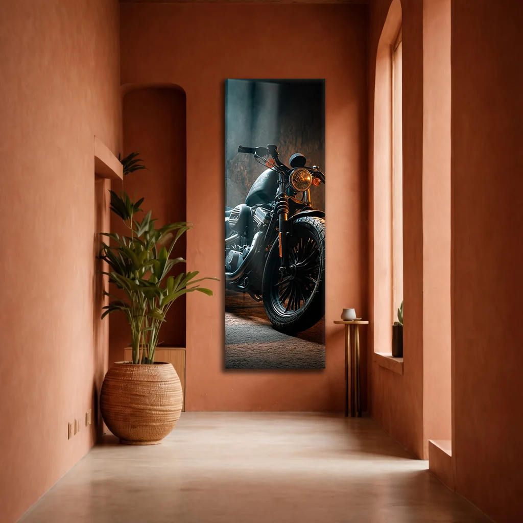 Dikey Panoramik Vintage Motosiklet Cam Tablo | Modern Duvar Dekoru