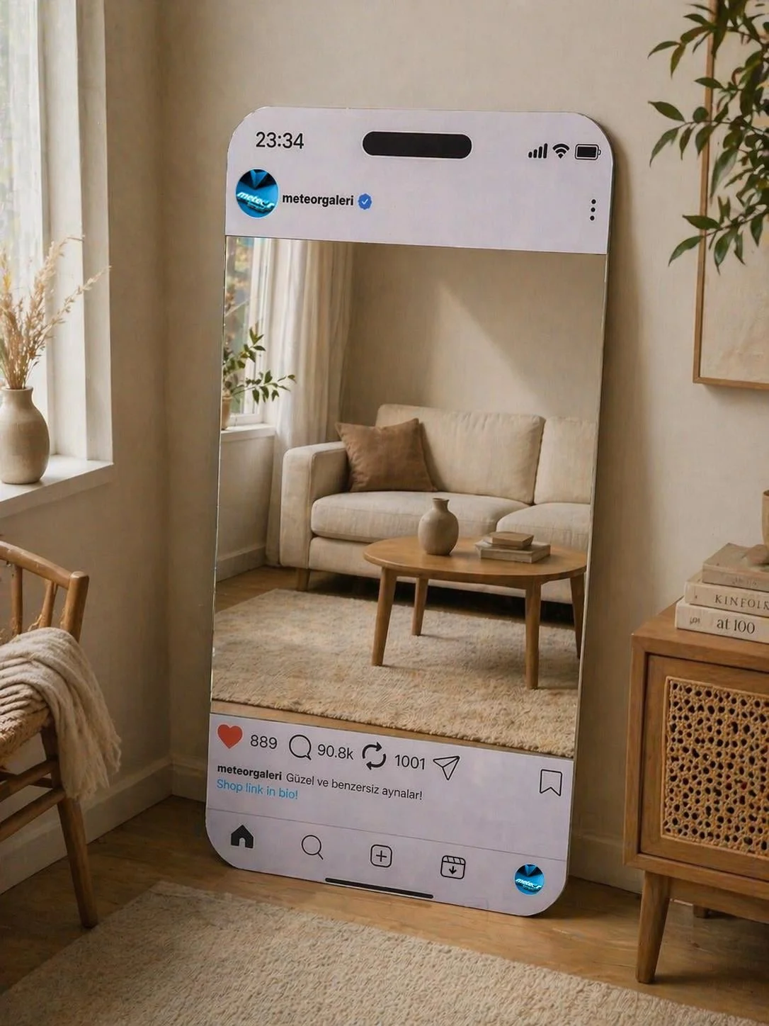 Instagram Temalı Lazer Kazımalı LED Ayna