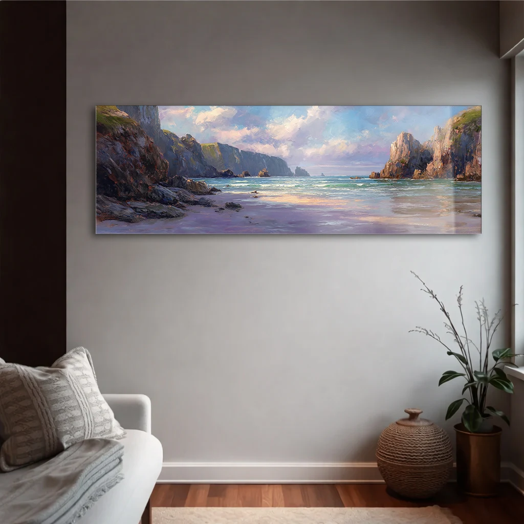 Panoramik Kayalık Sahil Manzarası Cam Tablo | Yatay Temperli Duvar Dekoru