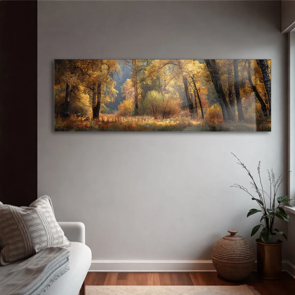 Panoramik Sonbahar Ormanı Cam Tablo | Yatay Temperli Duvar Dekoru