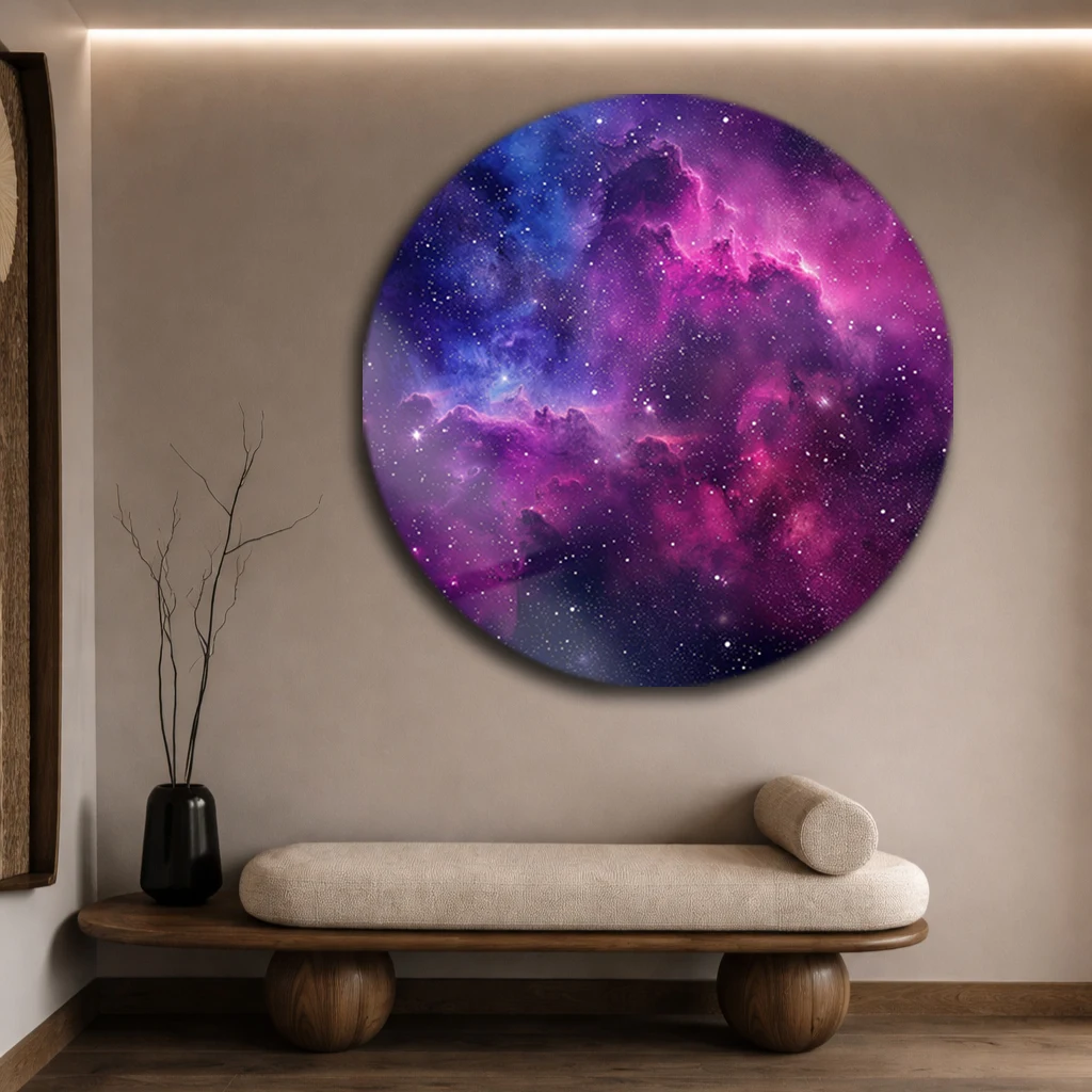 Yuvarlak Galaksi ve Nebula Cam Tablo | Modern Duvar Dekoru