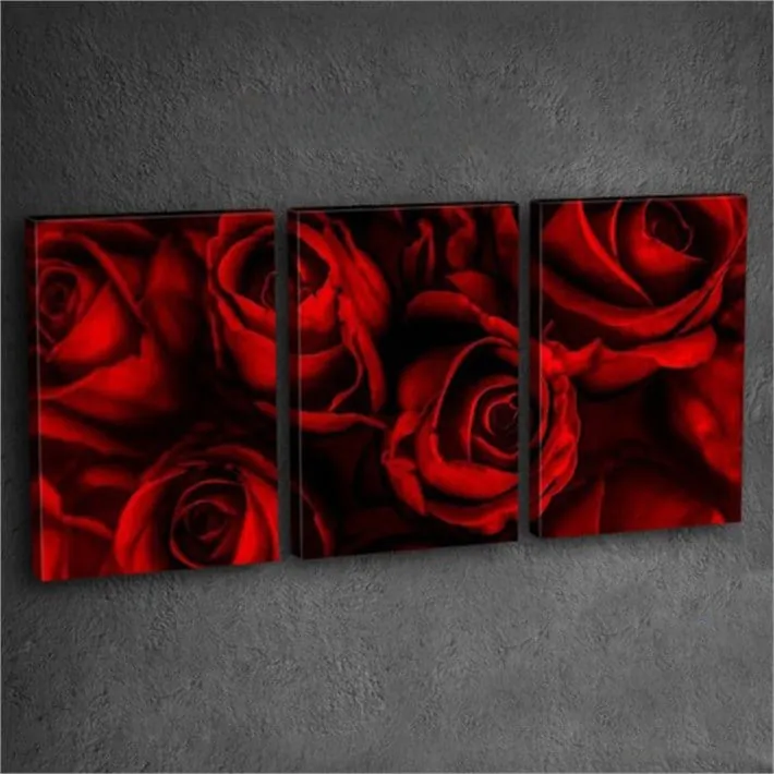 Romantik 3 Parçalı Kırmızı Güller Kanvas Tablo