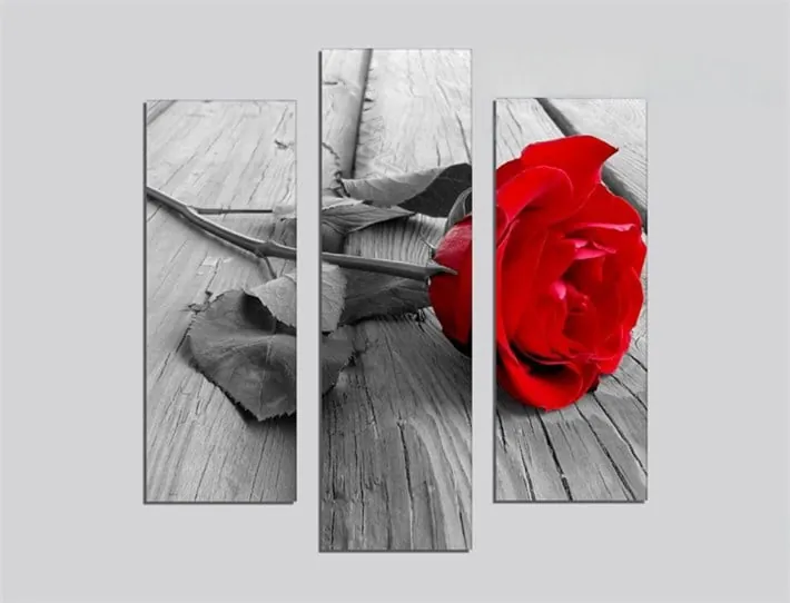 Kırmızı Güllü Gri Zeminli Romantik Kanvas Tablo
