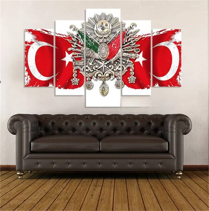 Türk Bayrağı Osmanlı Arması Tuğra Kanvas Tablo