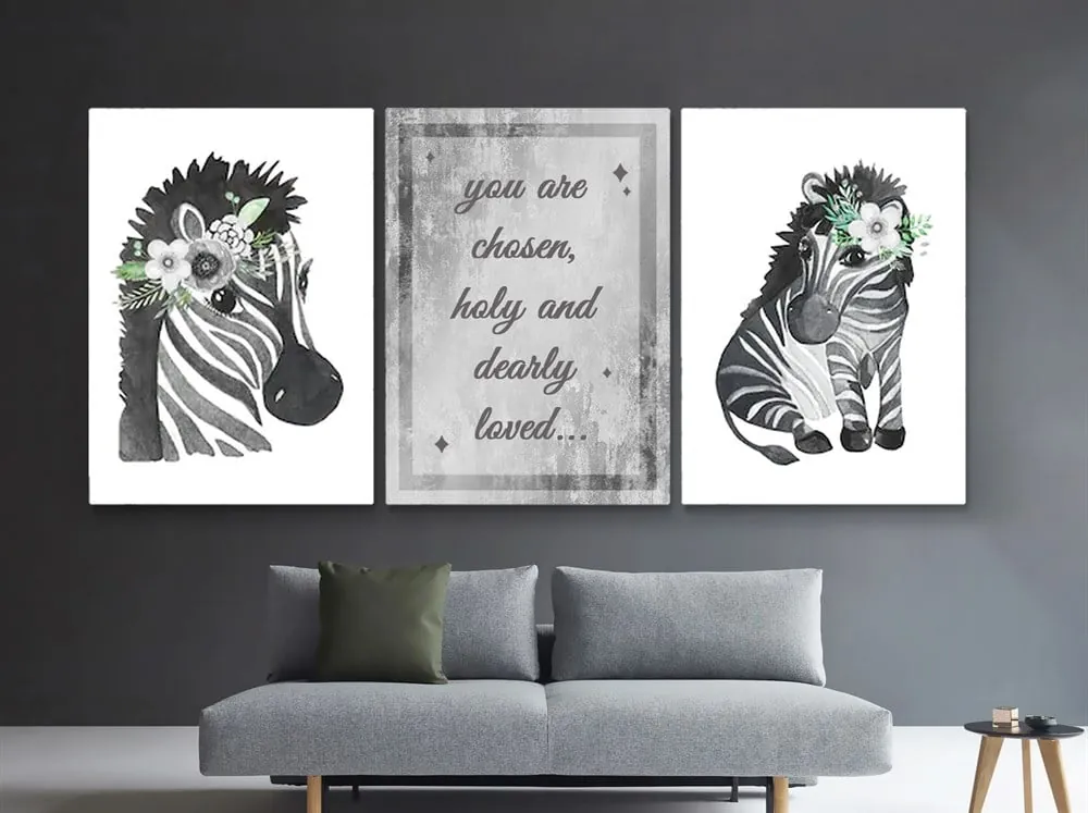 Çocuk Odası İçin Dekoratif Zebra Resimli Kanvas Tablo