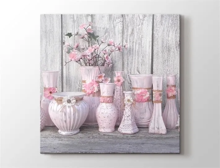 Pembe Vazolarda Dekoratif Çiçekler Kanvas Tablo