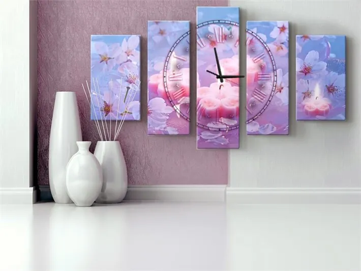 Romantik Mumlar ve Etrafı Çiçekli Parçalı Kanvas Tablo
