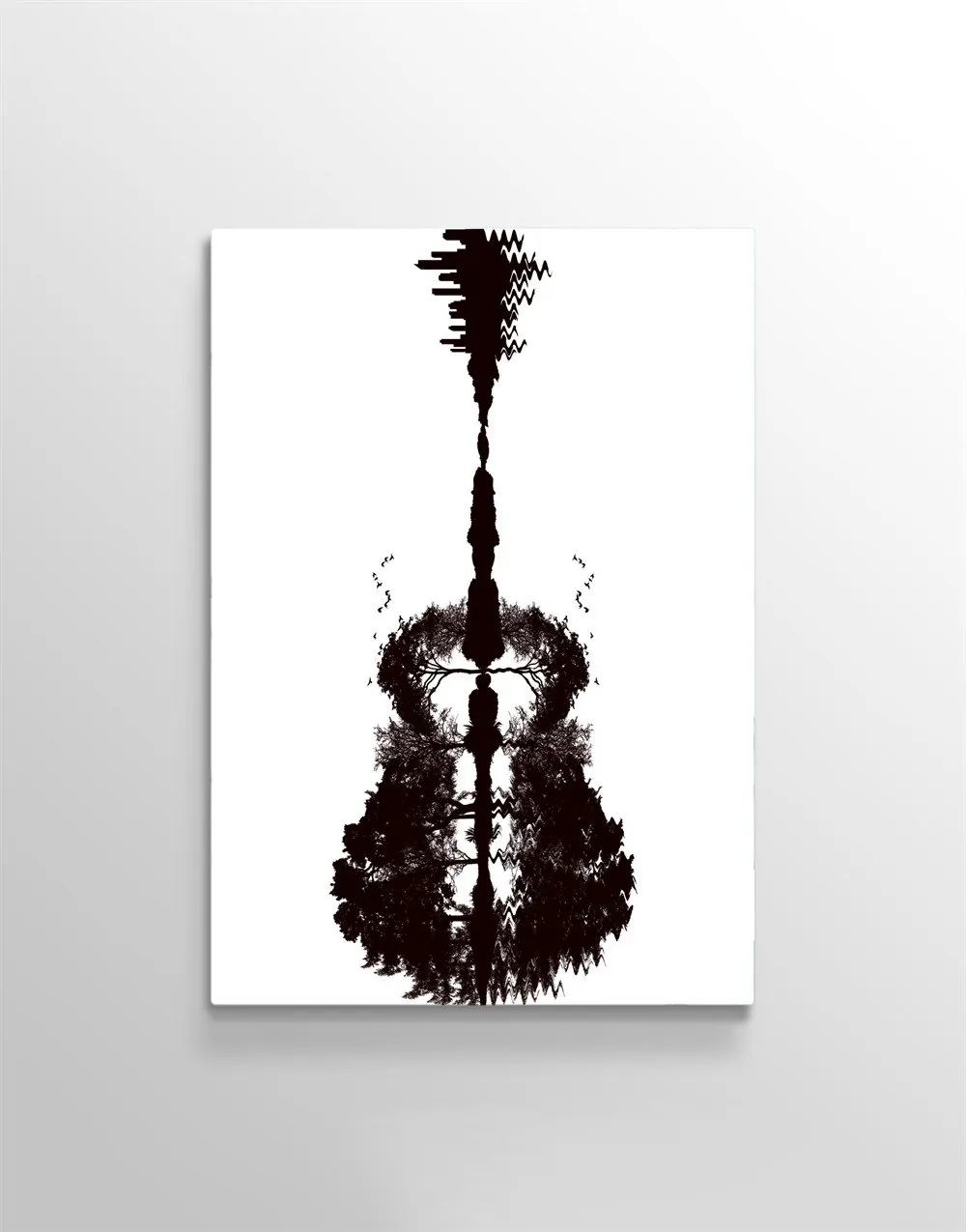 Gitar ve Şehir Sliüetli Kanvas Tablo