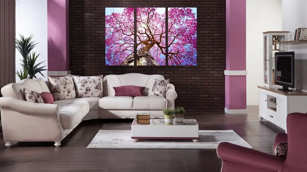 Güçlü Pembe Ağaç Kanvas Tablosu