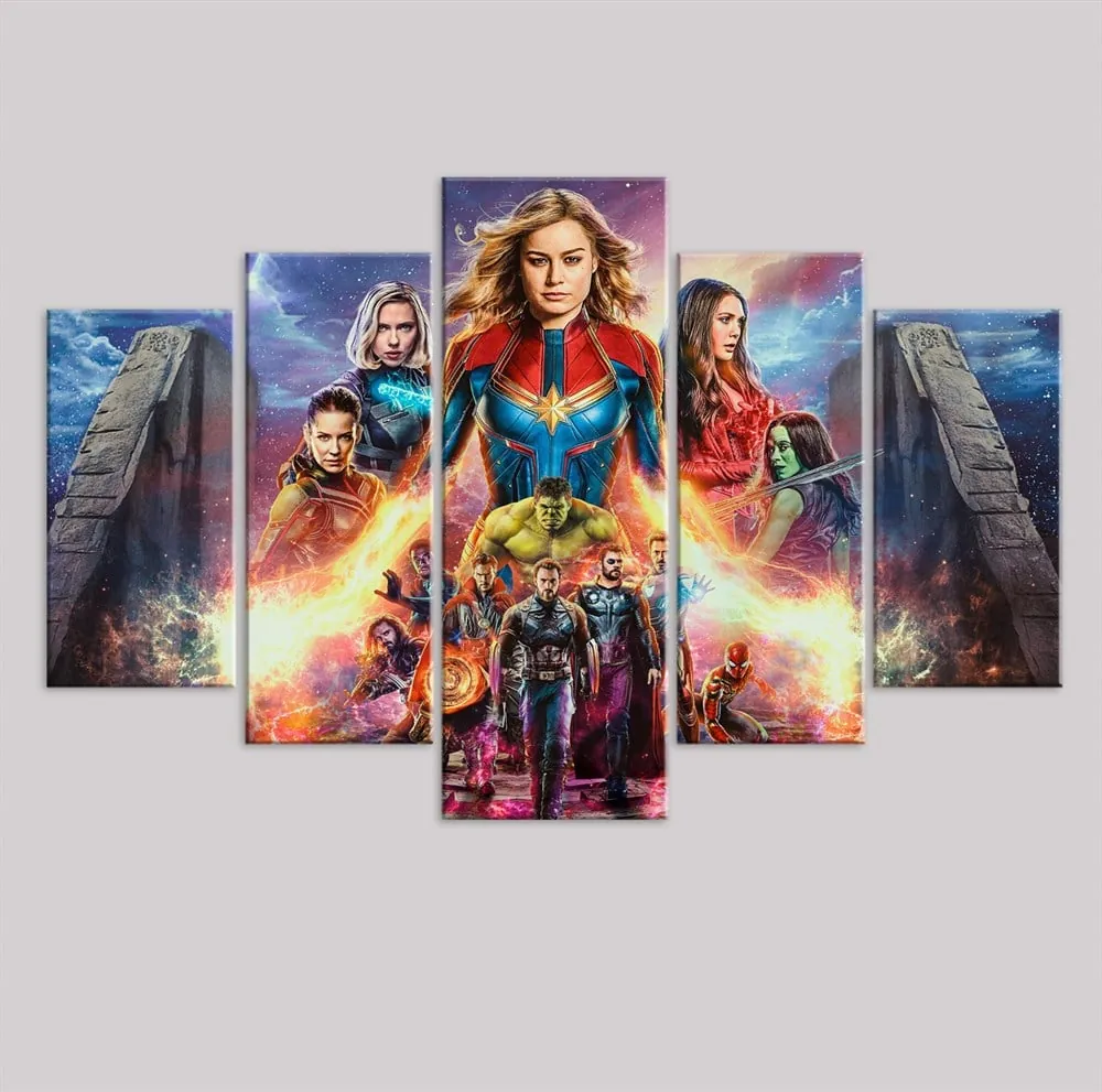 Kaptan Marvel Avengers End Game 5 Parça Kanvas Tablosu