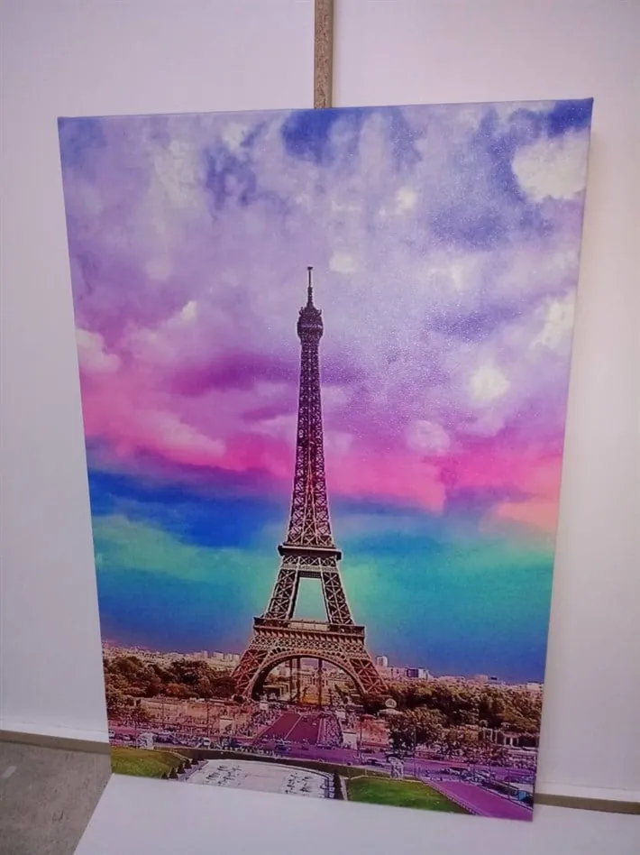 Pembe Renkli Paris Eyfel Kulesi Tek Parça Kanvas Tablo
