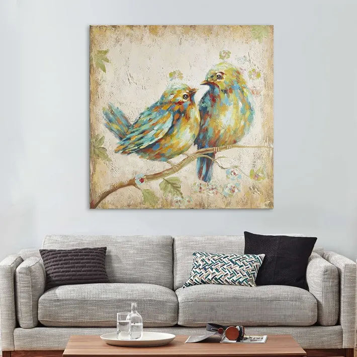 Romantik Renkli Kuşlar Kanvas Tablo