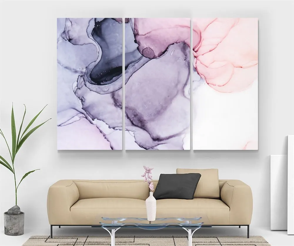 Soyut Lila Pembe Renkli Abstract Mermer Desenli Kanvas Tablo