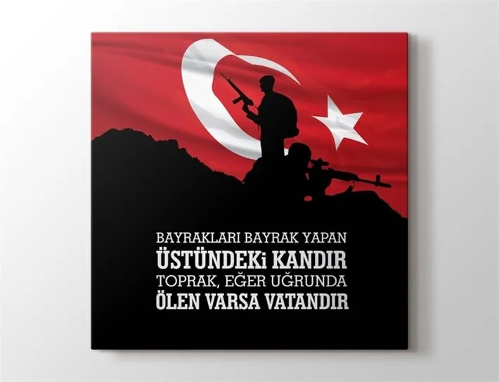Türk Bayrağı ve Askerlerimiz Kanvas Tablo