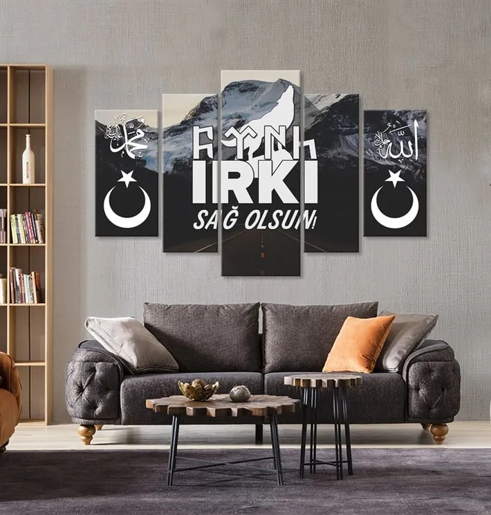 Türk Irkı Sağolsun Yazılı Ay yıldızlı Kanvas Tablo
